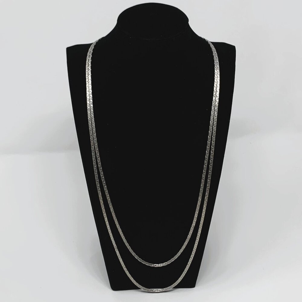 D'Orlan Silver-Plated Two Strand Flat Chain Necklace 24"